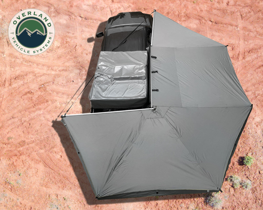 270-degree overland awning deployed over a vehicle camp area