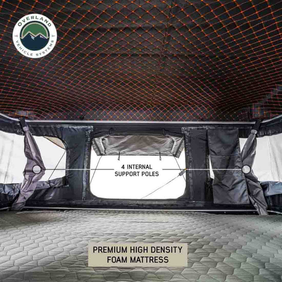 Overland Vehicle Systems HD Bundu Pop Up Hard Shell Roof Top Tent, Grey Body & Green Trim