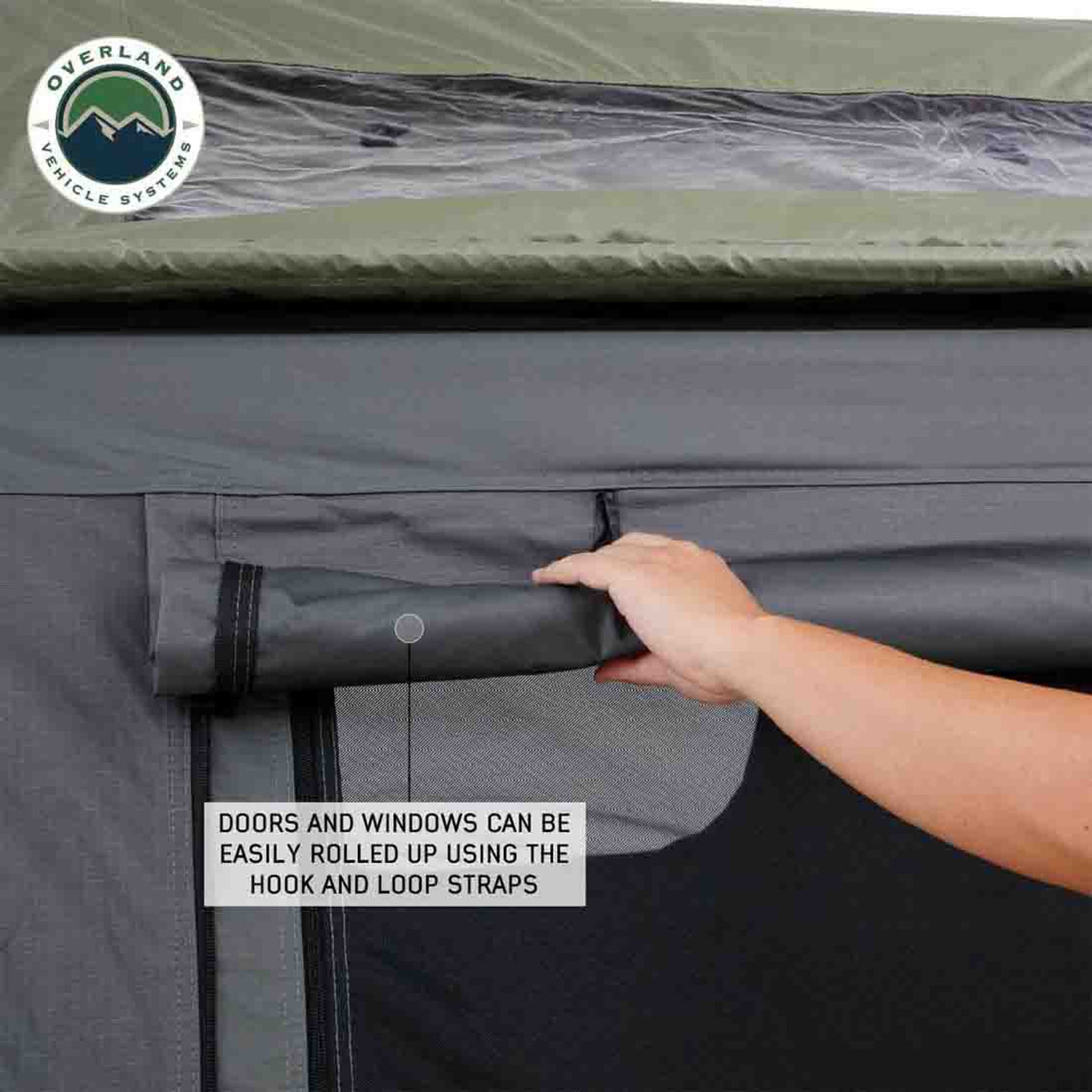 Overland Vehicle Systems HD Nomadic 2 Extended Soft Shell Roof Top Tent - Grey Body & Green Rainfly