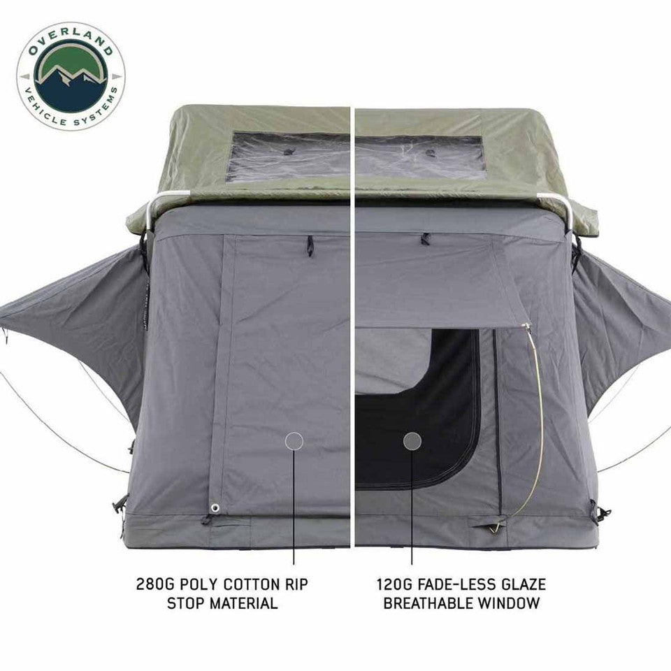 Overland Vehicle Systems HD Nomadic 3 Extended Soft Shell Roof Top Tent - Grey Body & Green Rainfly