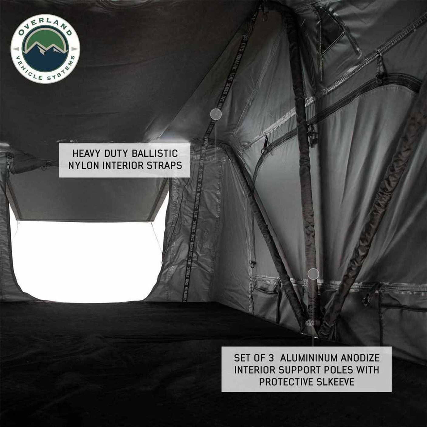 Overland Vehicle Systems HD Nomadic 2 Extended Soft Shell Roof Top Tent - Grey Body & Green Rainfly