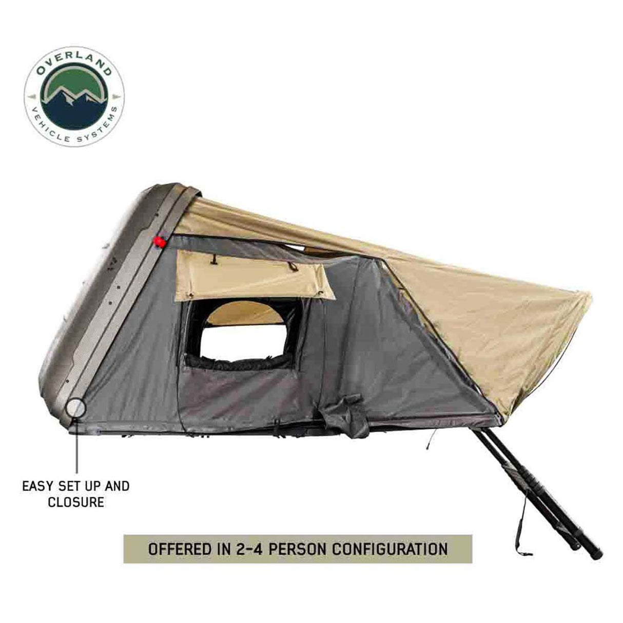 Overland Vehicle Systems HD Bundu Cantilever Hard Shell Roof Top Tent, Grey Body & Green Rainfly