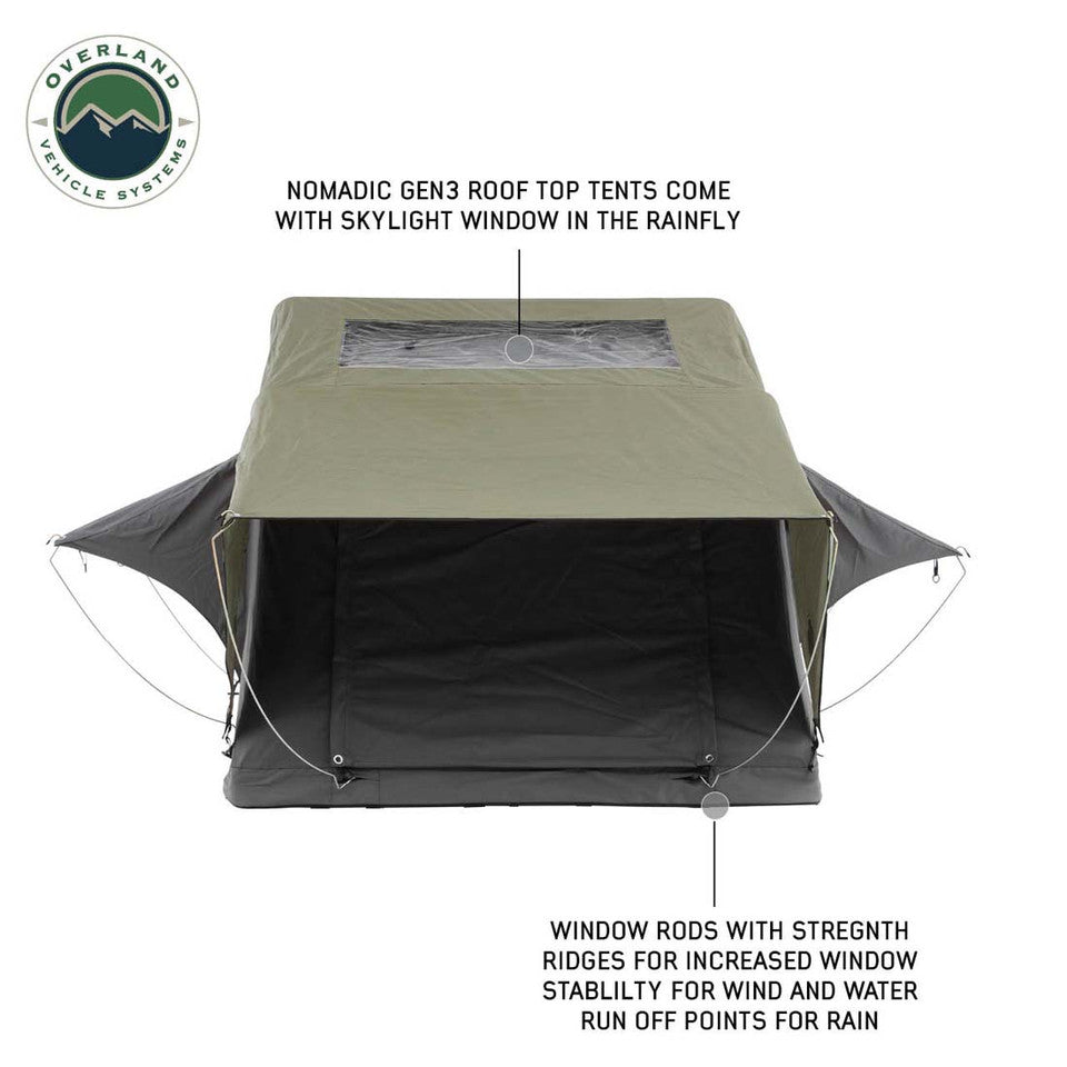 Overland Vehicle Systems HD Nomadic 3 Standard Soft Shell Roof Top Tent, Grey Body & Green Rainfly