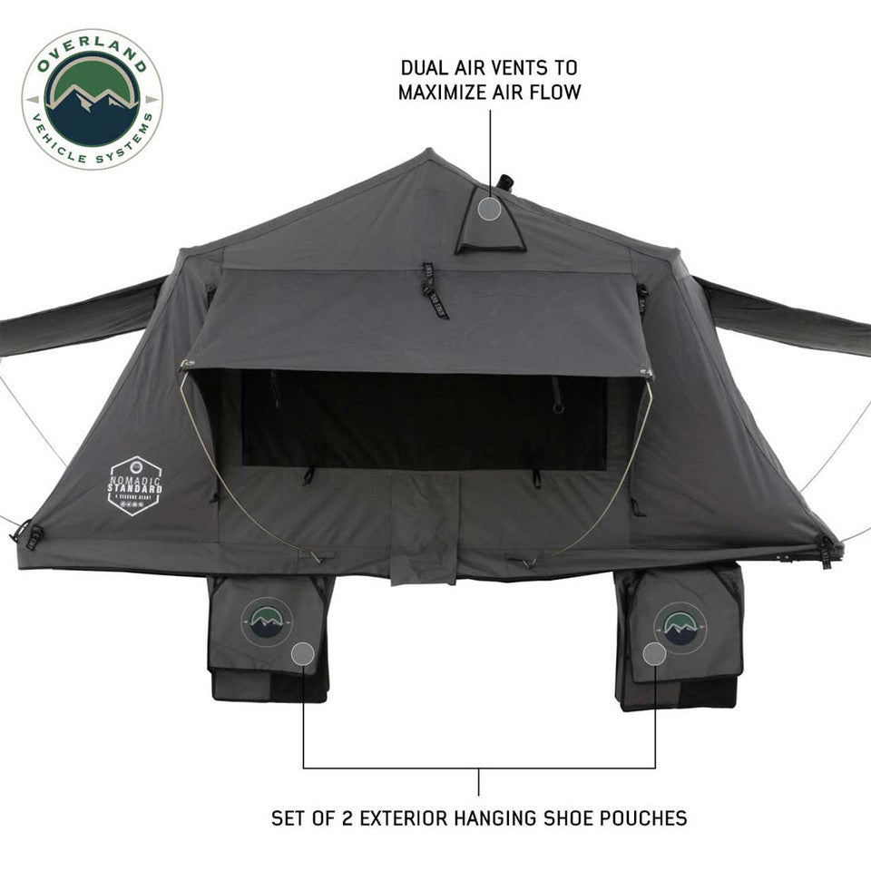 Overland Vehicle Systems HD Nomadic 2 Standard Soft Shell Roof Top Tent, Grey Body & Green Rainfly