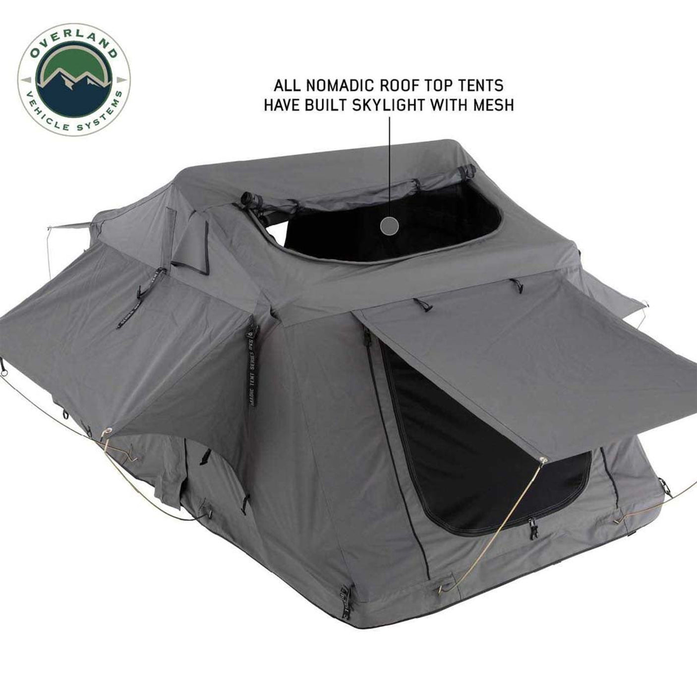 Overland Vehicle Systems HD Nomadic 2 Standard Soft Shell Roof Top Tent, Grey Body & Green Rainfly