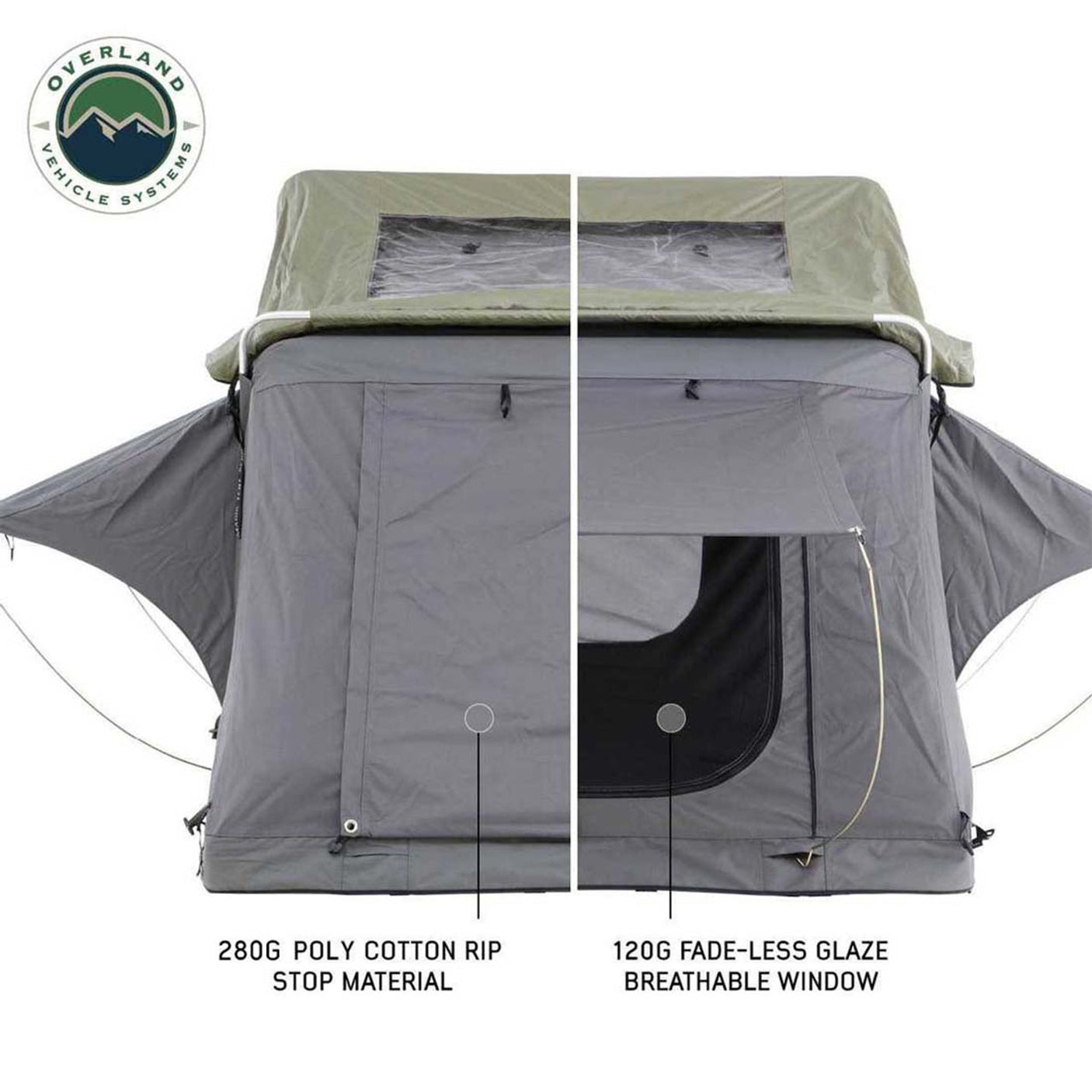 Overland Vehicle Systems HD Nomadic 2 Standard Soft Shell Roof Top Tent, Grey Body & Green Rainfly