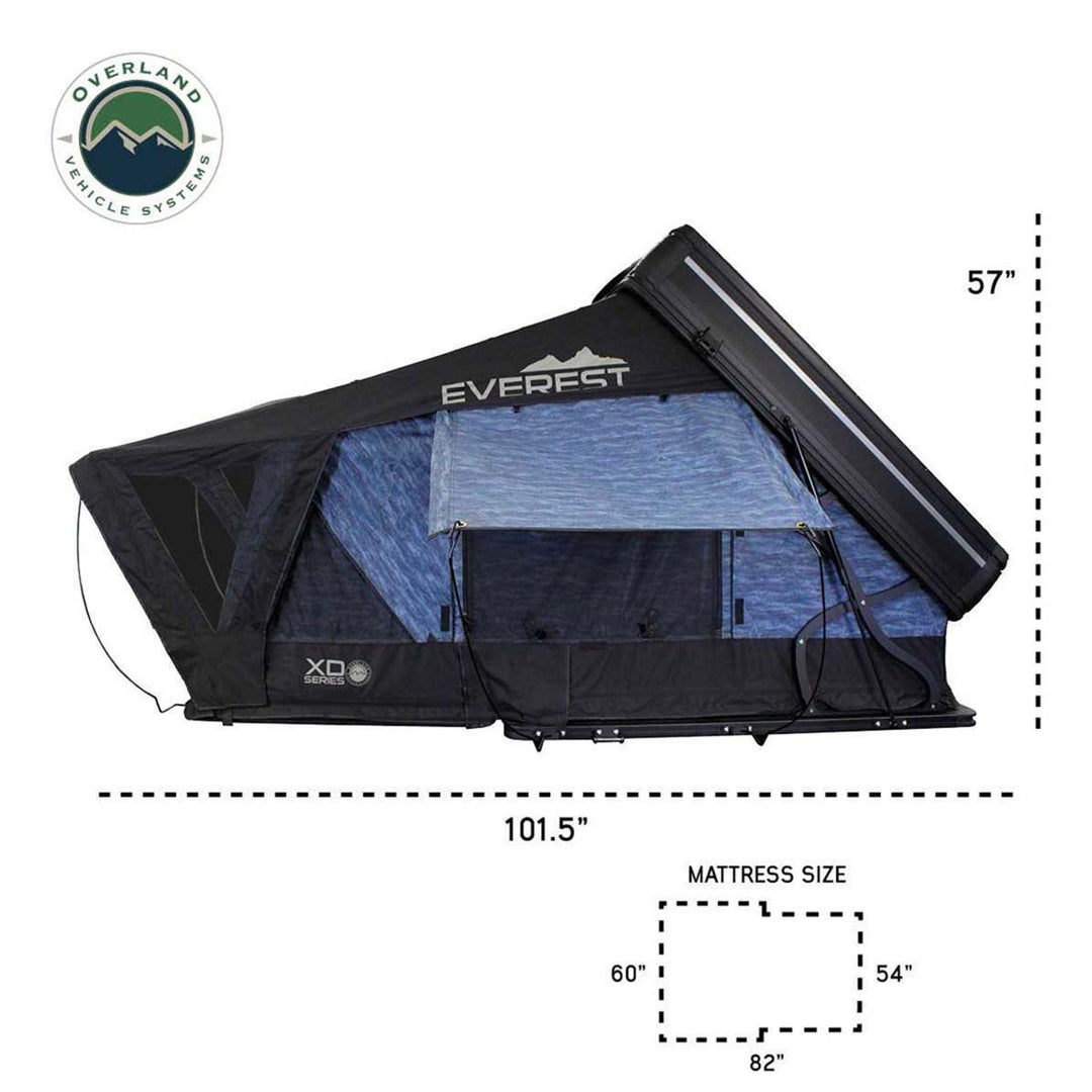 Overland Vehicle Systems XD Everest Cantilever Aluminum Hard Shell Roof Top Tent - Blue Body & Black Rainfly