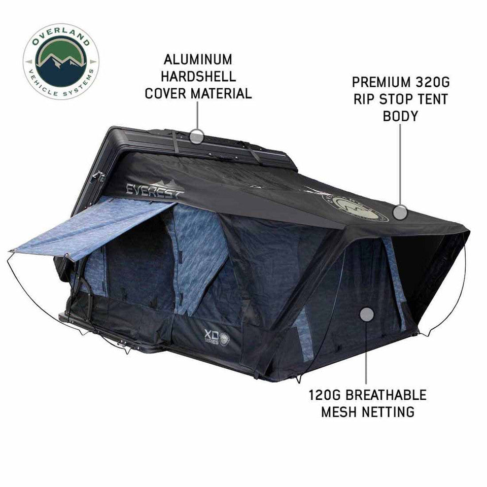 Overland Vehicle Systems XD Everest Cantilever Aluminum Hard Shell Roof Top Tent - Blue Body & Black Rainfly