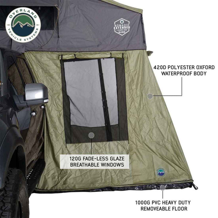 Overland Vehicle Systems HD Nomadic 3 Roof Top Tent Annex Green Base With Black Floor & Travel Cover