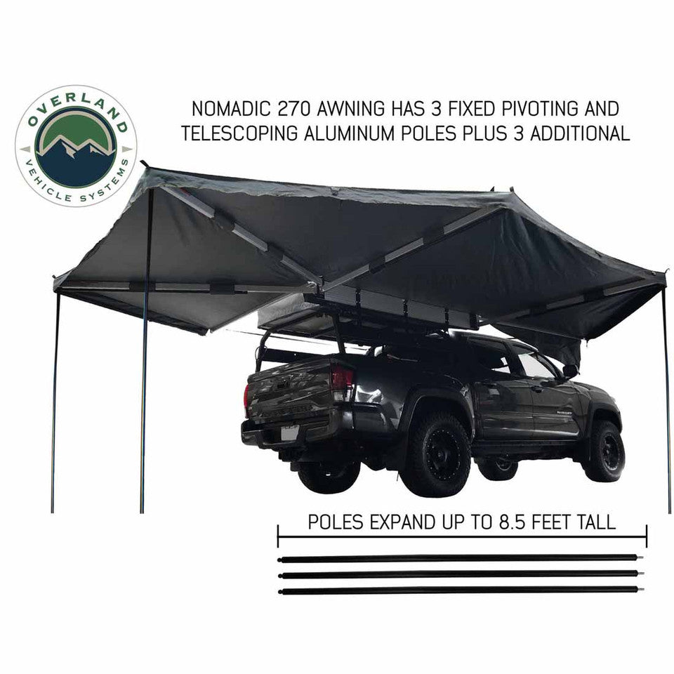 Overland Vehicle Systems HD Nomadic 270 Degree Awning - Passenger Side - Dark Gray Awning With Black Cover