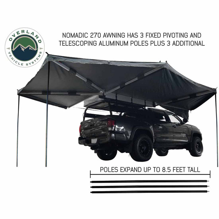 Overland Vehicle Systems HD Nomadic 270 Degree Awning - Passenger Side - Dark Gray Awning With Black Cover