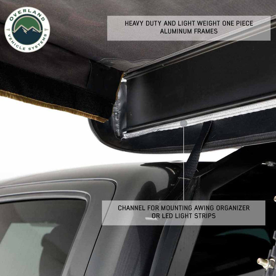 Overland vehicle Systems HD Nomadic 270 LTE Awning - Driver Side - Dark Gray with Black Travel Cover
