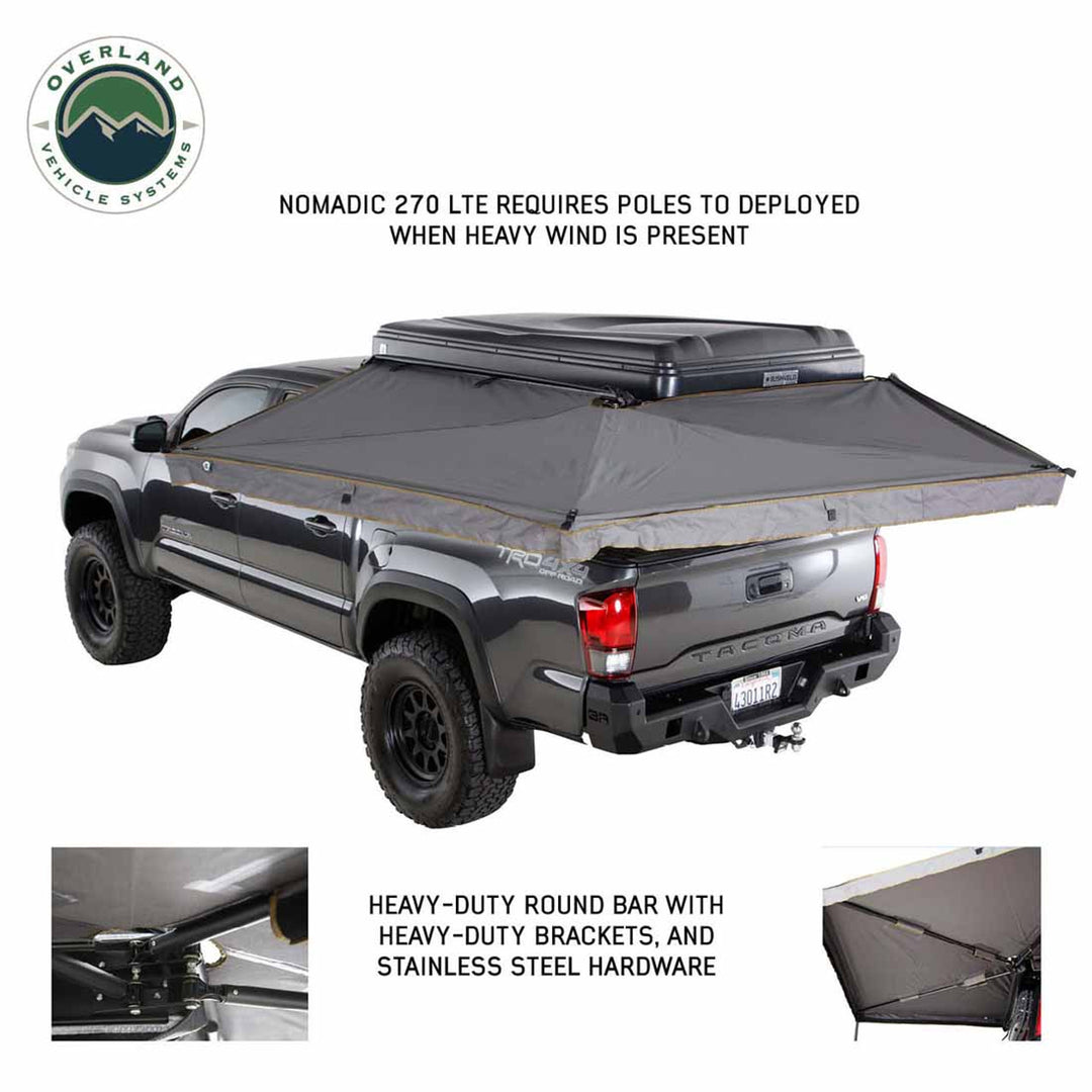 Overland vehicle Systems HD Nomadic 270 LTE Awning - Driver Side - Dark Gray with Black Travel Cover