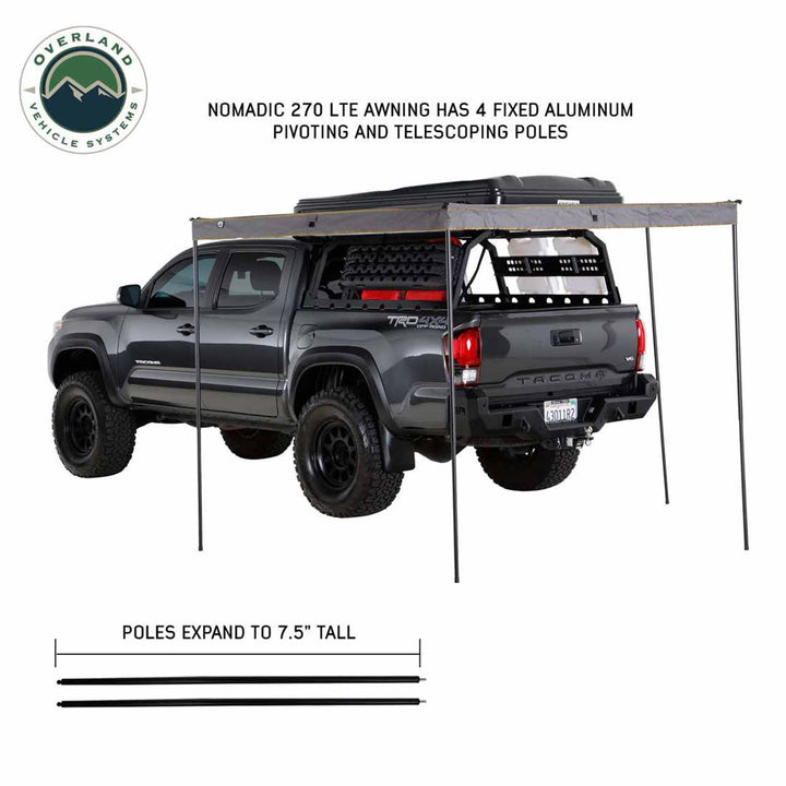 Overland vehicle Systems HD Nomadic 270 LTE Awning - Driver Side - Dark Gray with Black Travel Cover