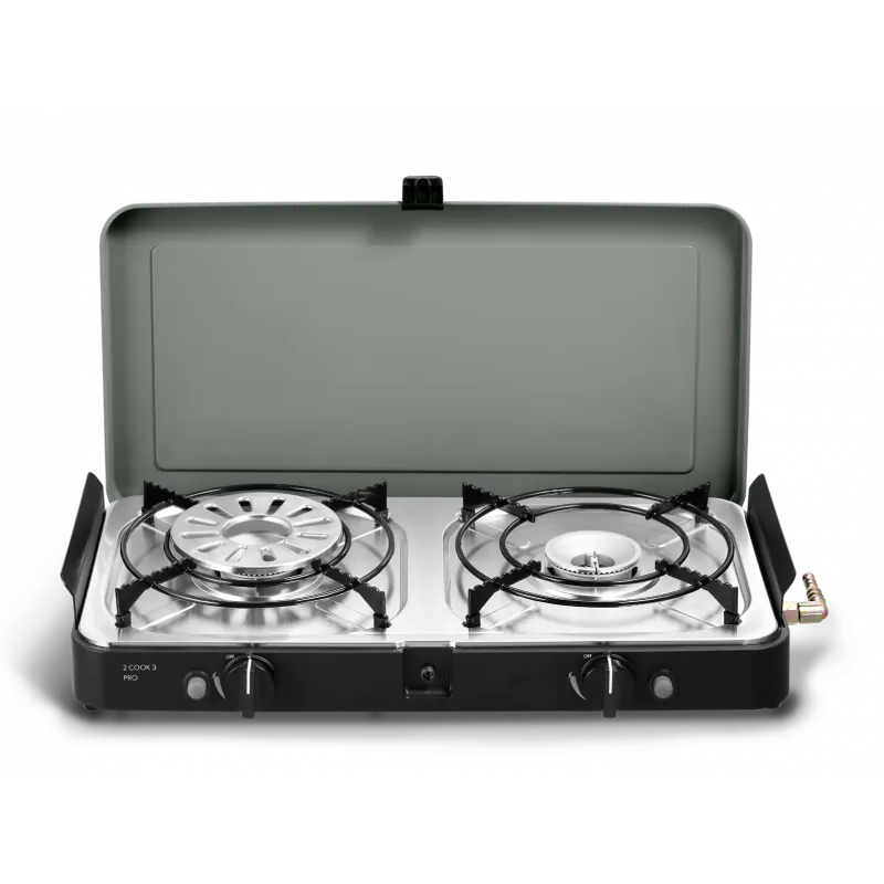 CADAC 2 Cook 3 Pro Deluxe coffee pot stand on stove