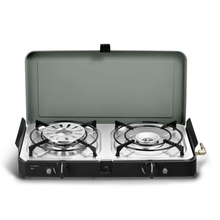 CADAC 2 Cook 3 Pro Deluxe coffee pot stand on stove