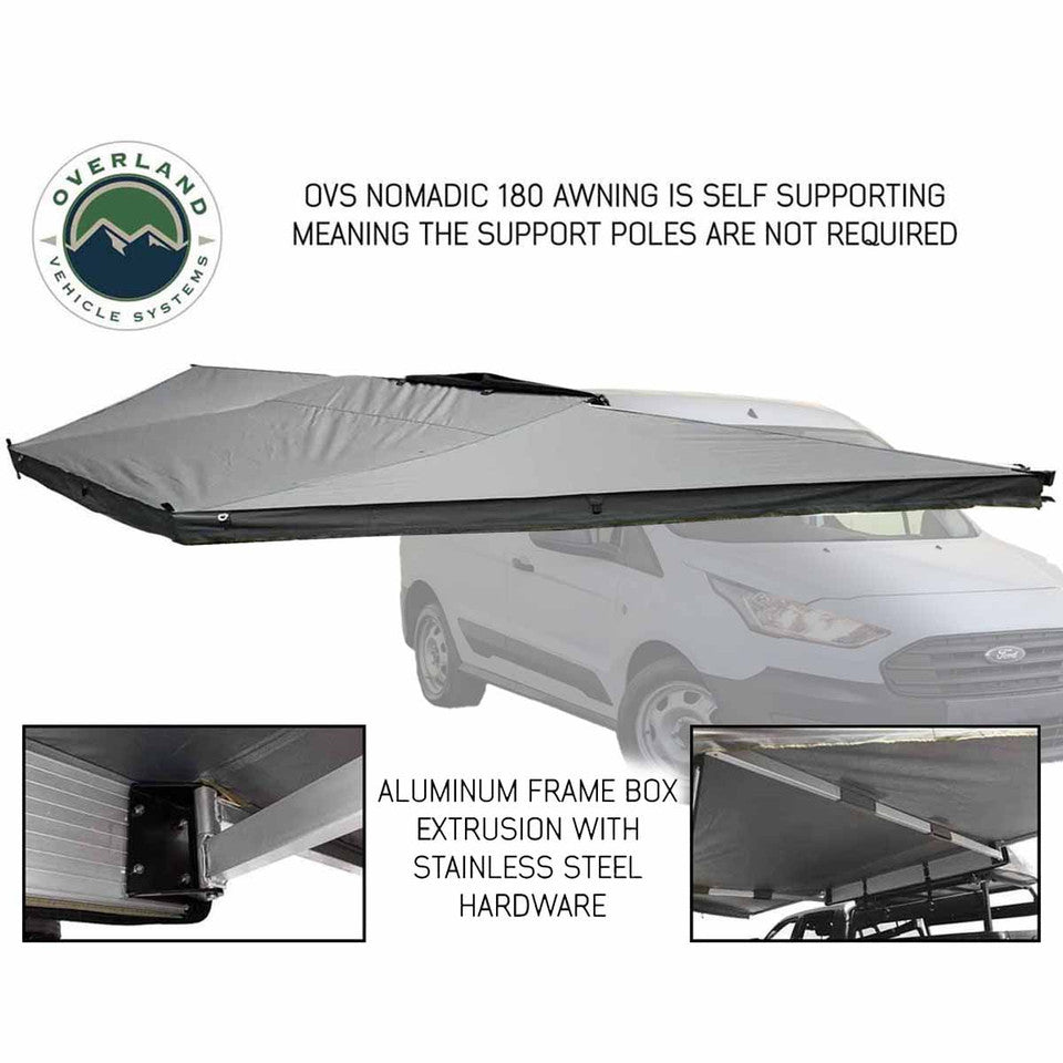 Overland Vehicle Systems HD Nomadic 180 Degree Awning with Bracket Kit for Mid - High Roofline Vans