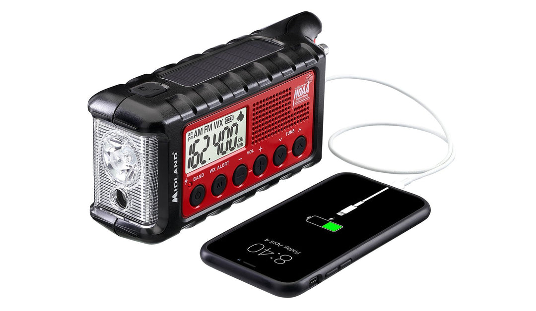 Midland ER310 emergency crank weather radio with 2600mAh battery and flashlight