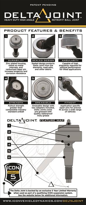 Icon Vehicle Dynamics 2005-2023 Toyota Tacoma Tubular Front Upper Control Arm w/ Delta Joint Kit