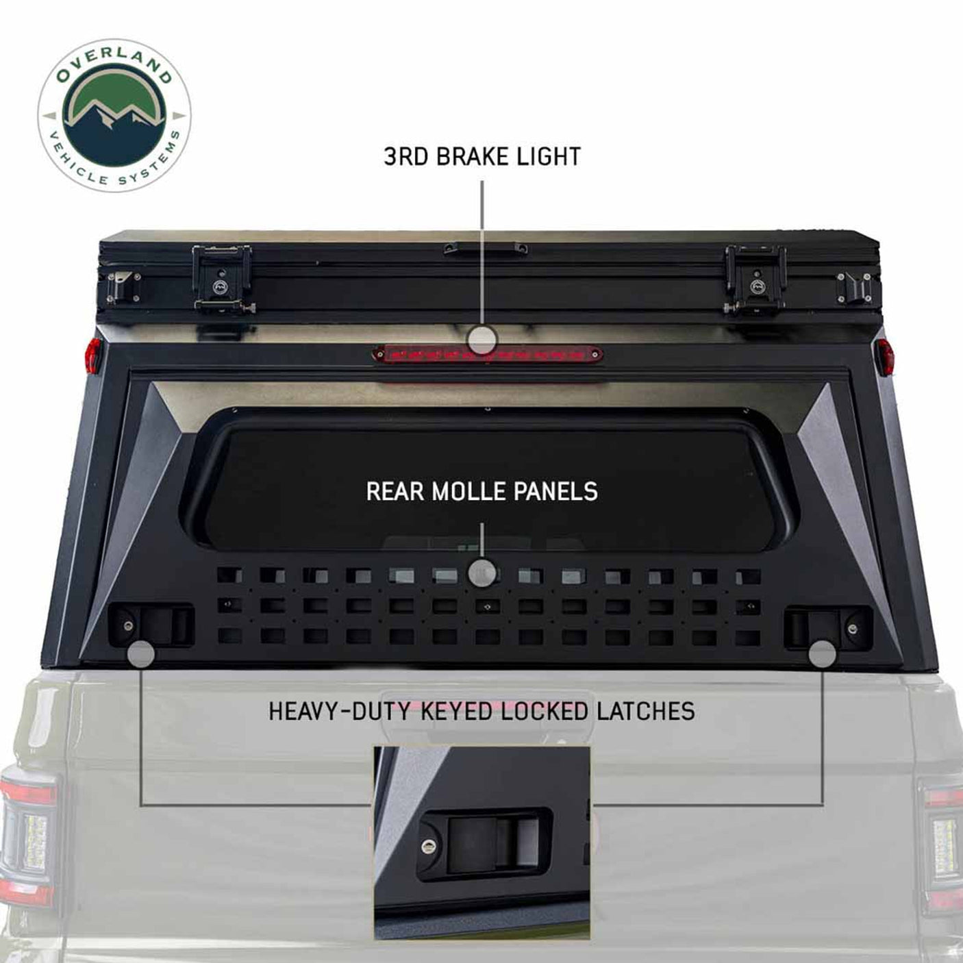 Overland Vehicle Systems MagPak - Camper Shell/Roof Top Tent Combo with Lights, Rear Molle Panel, Side Tie Downs, Front & Rear Windows