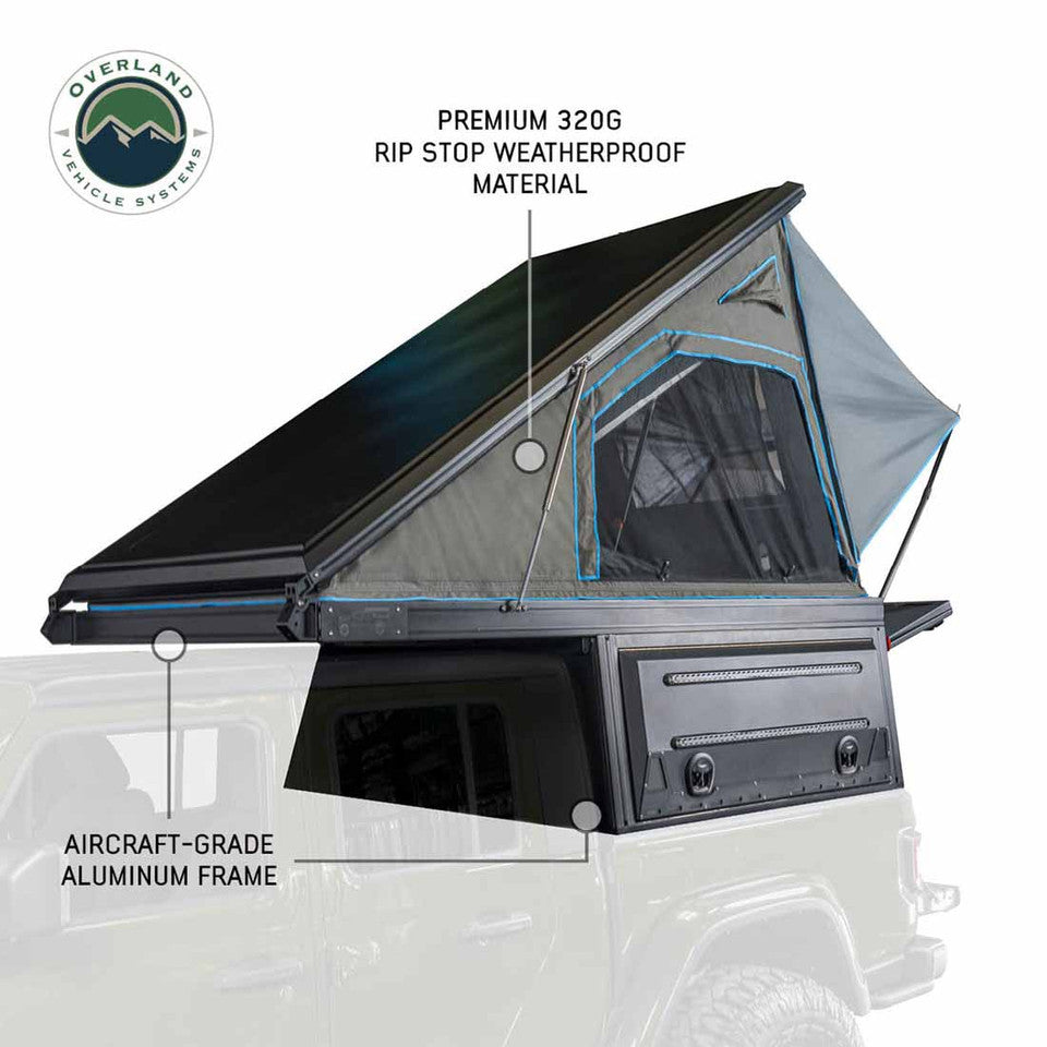 Overland Vehicle Systems MagPak - Camper Shell/Roof Top Tent Combo with Lights, Rear Molle Panel, Side Tie Downs, Front & Rear Windows