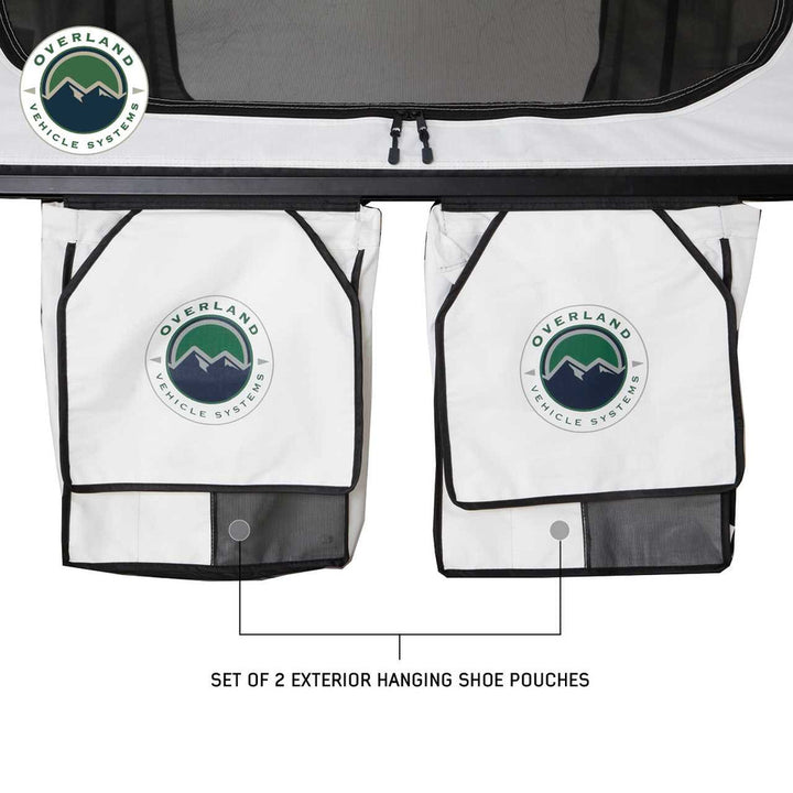 Overland Vehicle systems HD Nomadic 3 Arctic White Extended Soft Shell Roof Top Tent, White Body Dark Grey Rainfly