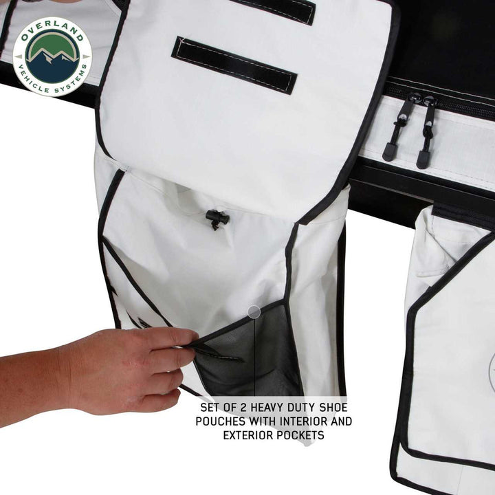 Overland Vehicle systems HD Nomadic 3 Arctic White Extended Soft Shell Roof Top Tent, White Body Dark Grey Rainfly