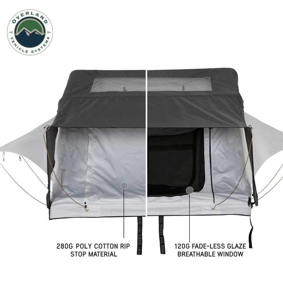 Overland Vehicle systems HD Nomadic 3 Arctic White Extended Soft Shell Roof Top Tent, White Body Dark Grey Rainfly