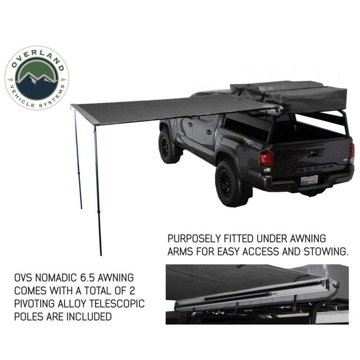 Overland Vehicle Systems HD Nomadic 2.0 - 6.5' Awning - Grey Body, Green Trim & Black Travel Cover