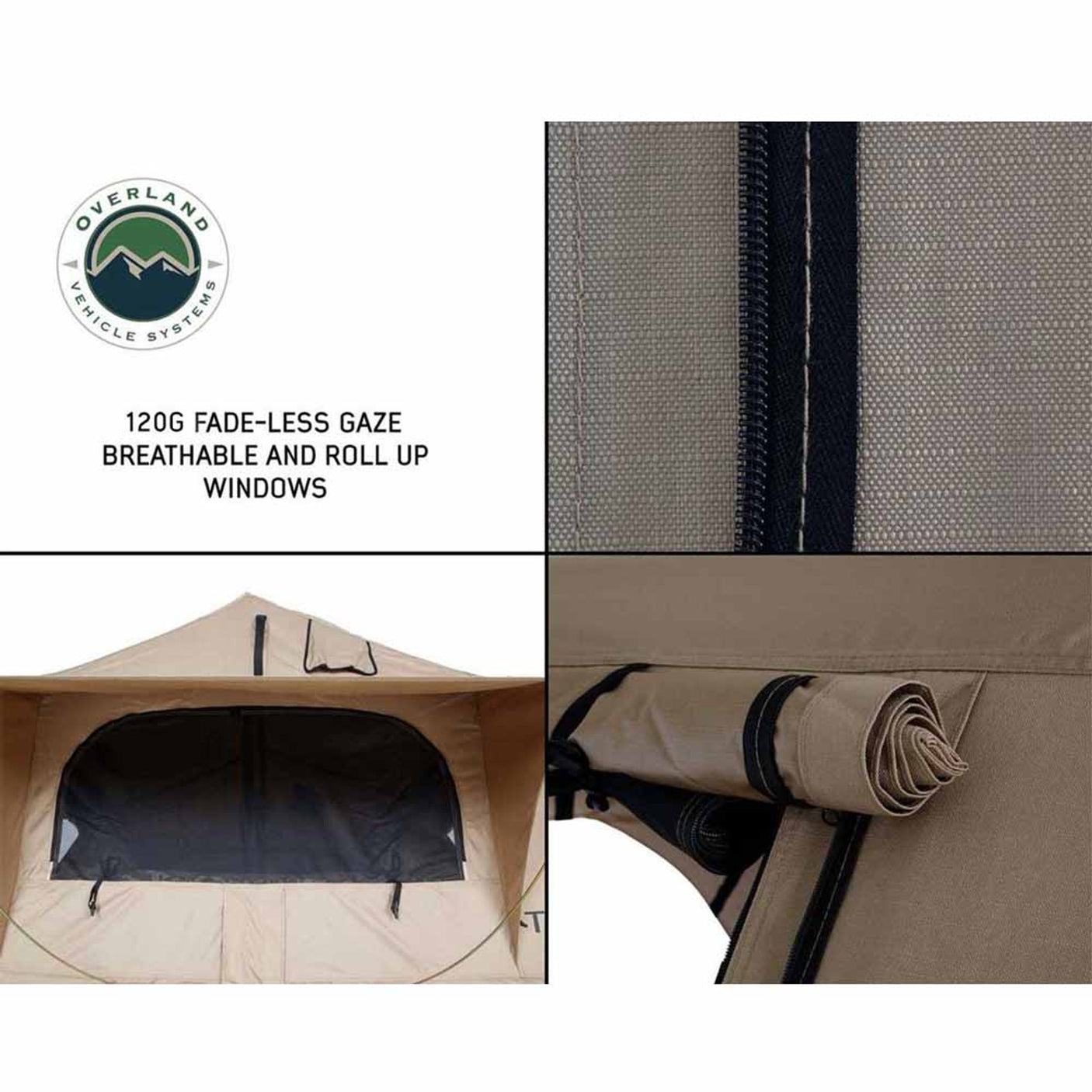 Overland Vehicle Systems LD TMBK 3 Soft Shell Roof Top Tent, Tan Body & Green Rainfly