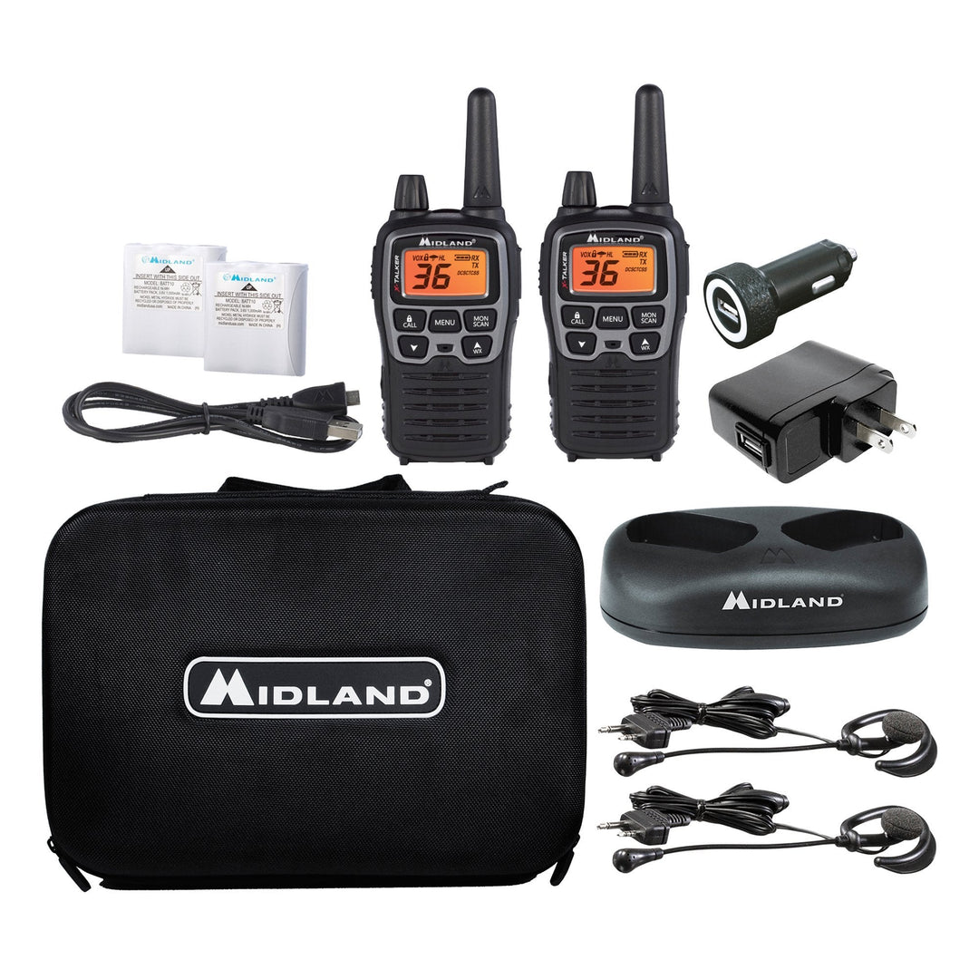 Midland T77VP5 X-Talker FRS walkie talkie bundle with case, headsets and chargers
