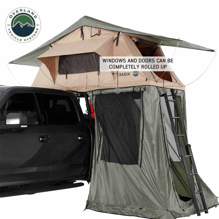 Overland Vehicle Systems LD TMBK Roof Top Tent Annex Green Base With Black Floor & Travel Cover