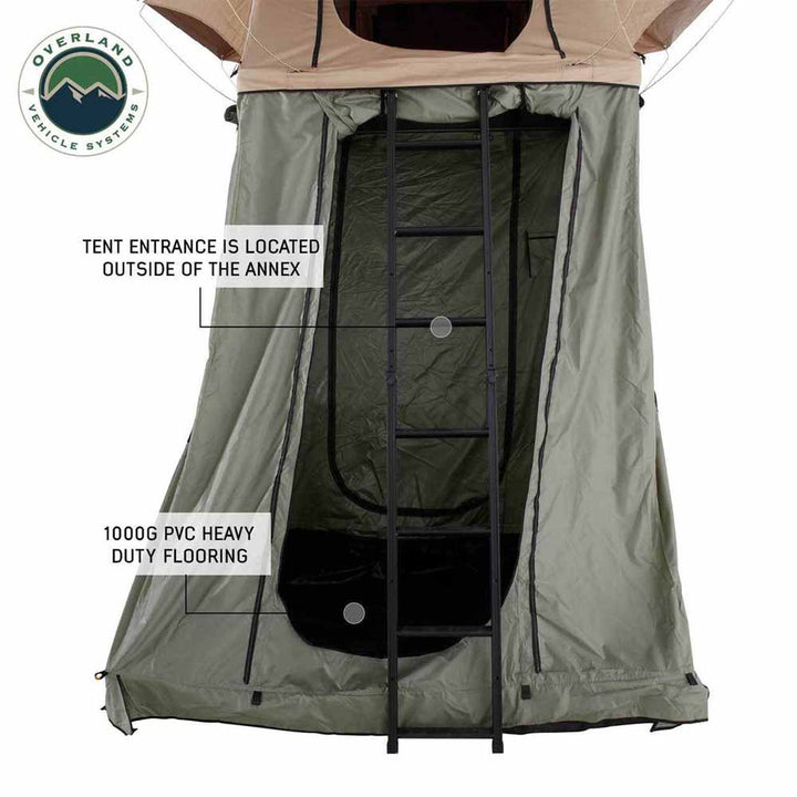 Overland Vehicle Systems LD TMBK Roof Top Tent Annex Green Base With Black Floor & Travel Cover