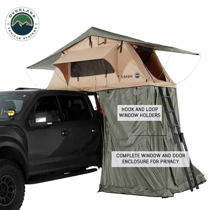 Overland Vehicle Systems LD TMBK Roof Top Tent Annex Green Base With Black Floor & Travel Cover