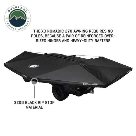 Overland Vehicle Systems XD Nomadic 270 Degree Awning W/Lights & Black Out - Black Body, Grey Trim & Black Travel Cover