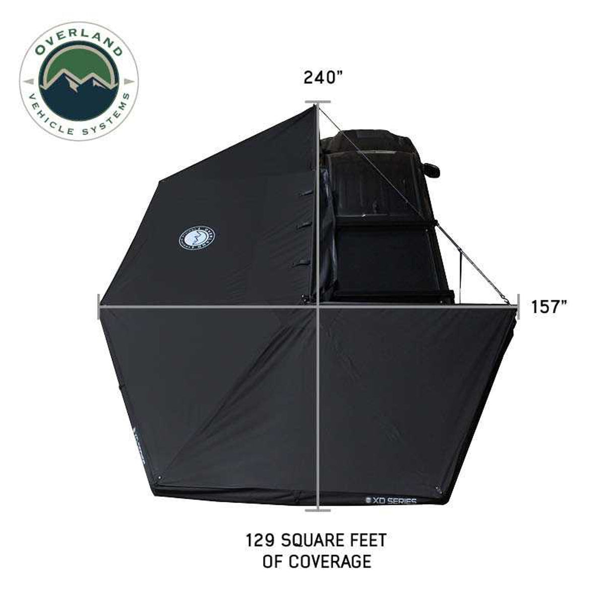 Overland Vehicle Systems XD Nomadic 270 Degree Awning W/Lights & Black Out - Black Body, Grey Trim & Black Travel Cover