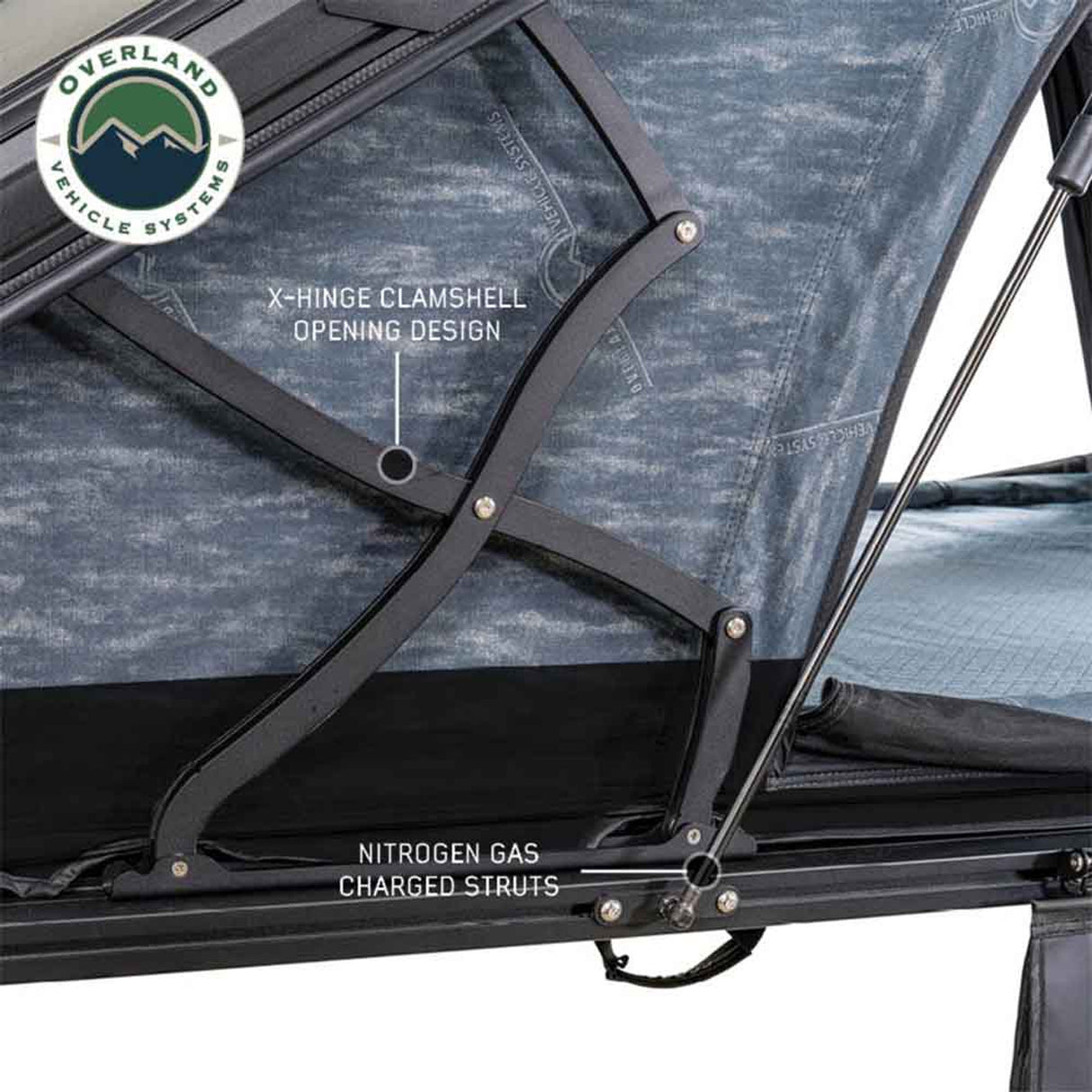 Overland Vehicle Systems XD Lhotse Clam Shell Aluminum Hard Shell Roof Top Tent, Blue Body & Black Rainfly