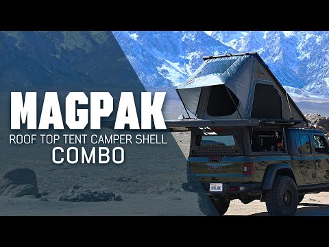 Overland Vehicle Systems MagPak - Camper Shell/Roof Top Tent Combo with Lights, Rear Molle Panel, Side Tie Downs, Front & Rear Windows