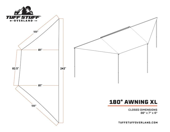 Tuff Stuff Overland 180 Degree Awning XL -Driver or Passenger Side