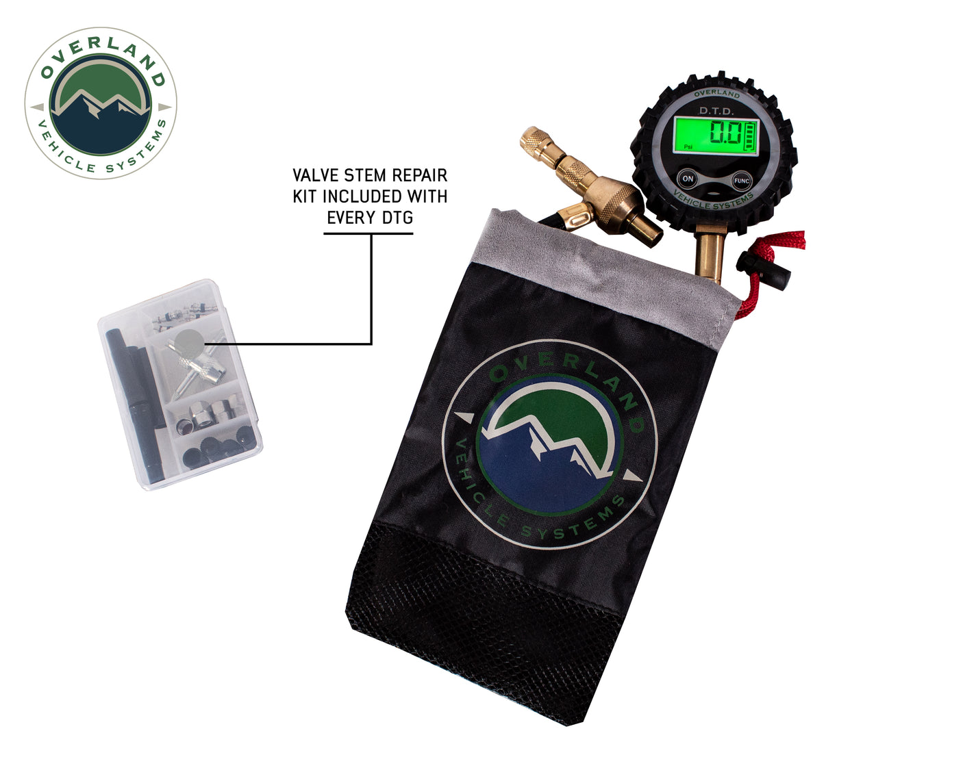 Overland Vehicle Systems Digital Tire Deflator With Valve Kit & Storage Bag