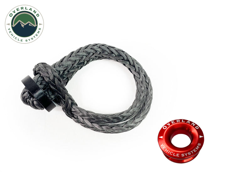 Overland Vehicle Systems Combo Pack Soft Shackle 7/16" 41,000 lb. With Collar and Recovery Ring 2.5" 10,000 lb. Red