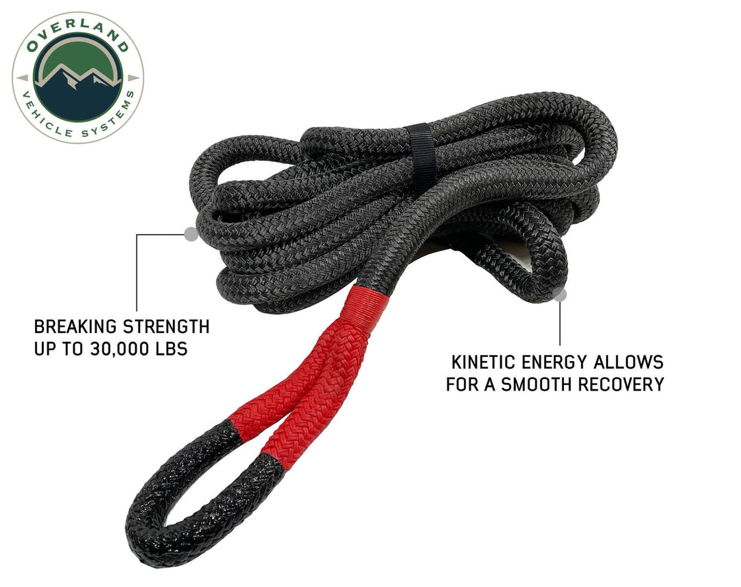 Overland Vehicle Systems Brute Kinetic Recovery Strap 1" X 30' With Storage Bag - 30% Stretch