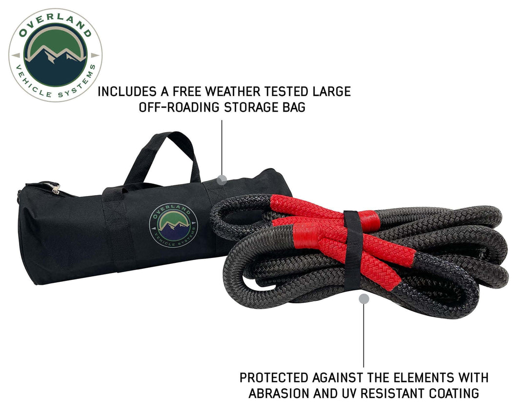 Overland Vehicle Systems Brute Kinetic Recovery Strap 1" X 30' With Storage Bag - 30% Stretch