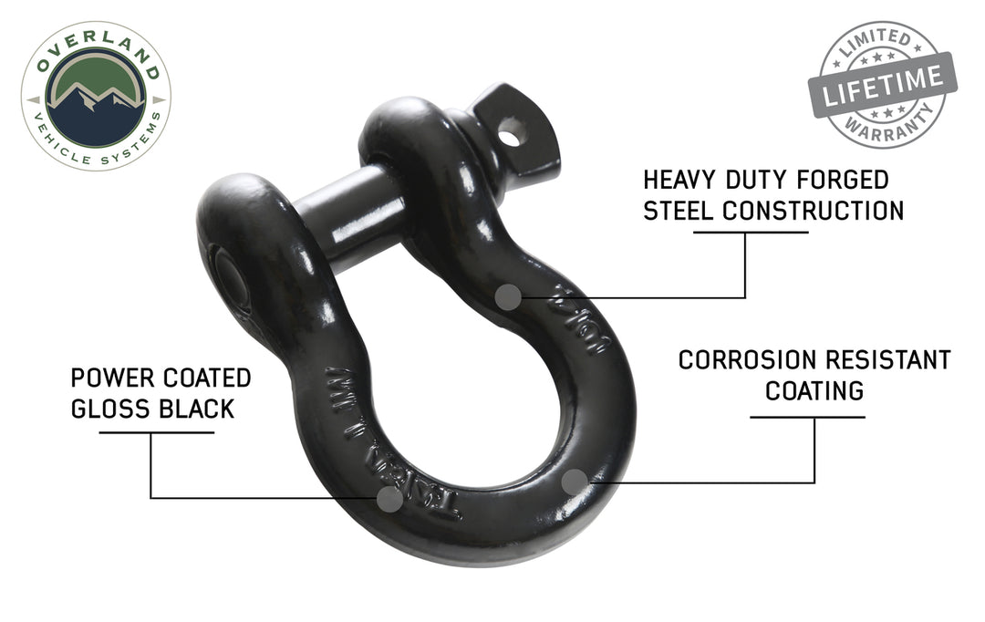 Overland Vehicle Systems Recovery Shackle 3/4" 4.75 Ton - Black