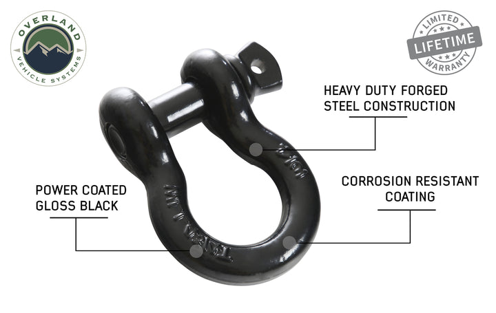 Overland Vehicle Systems Recovery Shackle 3/4" 4.75 Ton - Black