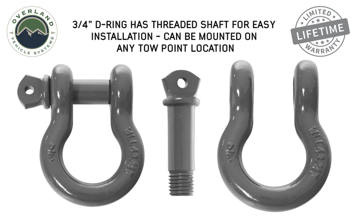 Overland Vehicle Systems Recovery Shackle 3/4" 4.75 Ton Grey - Sold In Pairs