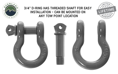 Overland Vehicle Systems Recovery Shackle 3/4" 4.75 Ton - Gray