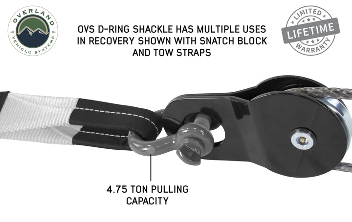 Overland Vehicle Systems Recovery Shackle 3/4" 4.75 Ton Grey - Sold In Pairs