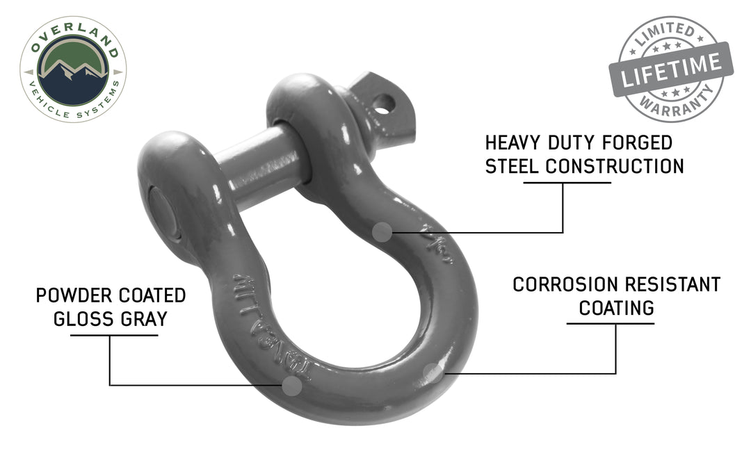 Overland Vehicle Systems Recovery Shackle 3/4" 4.75 Ton Grey - Sold In Pairs