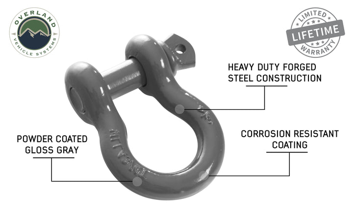 Overland Vehicle Systems Recovery Shackle 3/4" 4.75 Ton Grey - Sold In Pairs